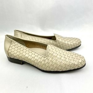 Trotters Women Liz Loafers Flats Beige Woven Leather Slip on Shoes Size 8